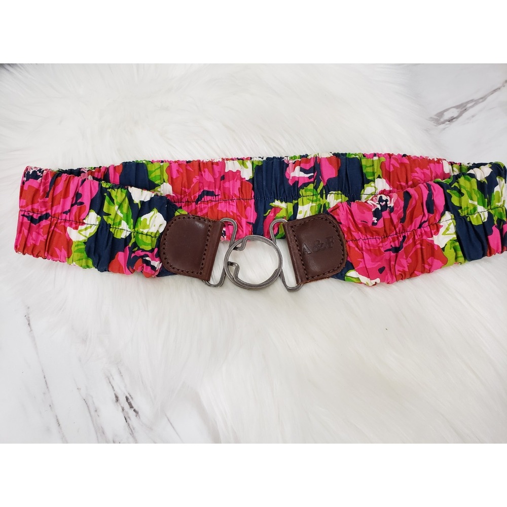 Abercrombie & Fitch M/L leather fabric floral STRETCH belt y2k vintage tropical